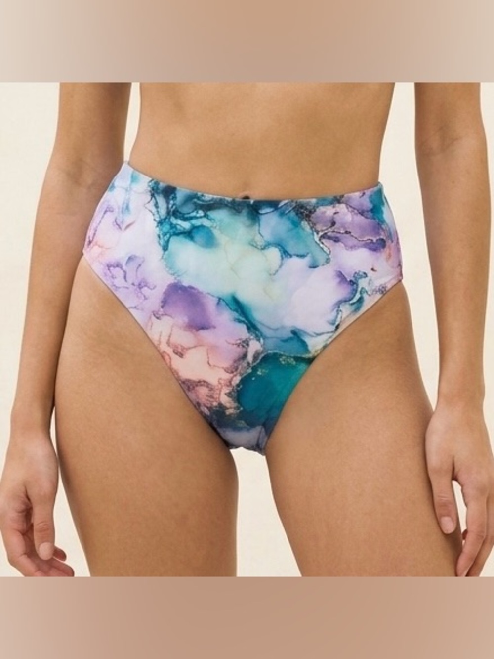Shein Watercolor Marble High Waisted Bikini Bottoms Womens Size XL